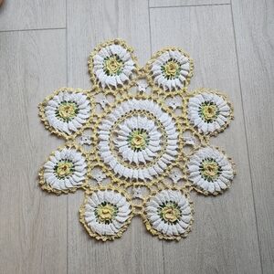 Crocheted Floral Doily - Cream, Yellow & Green Accent